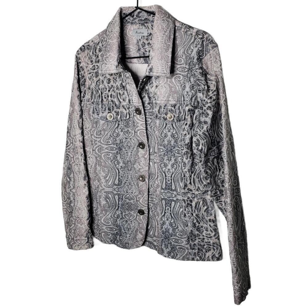 Analogy Women's Sz L Patterned Embroidered Statement Denim Jacket(1704) - Picture 2 of 8